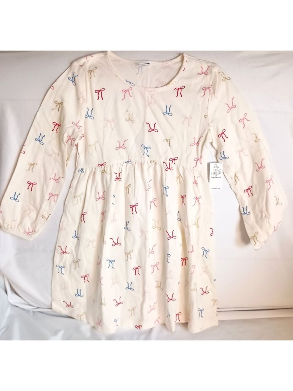 Old Navy Bow Print Long Sleeve Dress Toddler Girls 6T NWT Cotton Blend